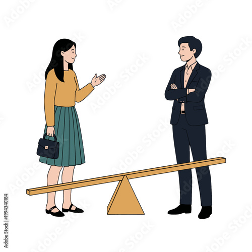 Business Negotiation Balance Scale Illustration, Two Professionals Discussing Terms on Seesaw Vector Icon for Corporate Meetings and Decision Making