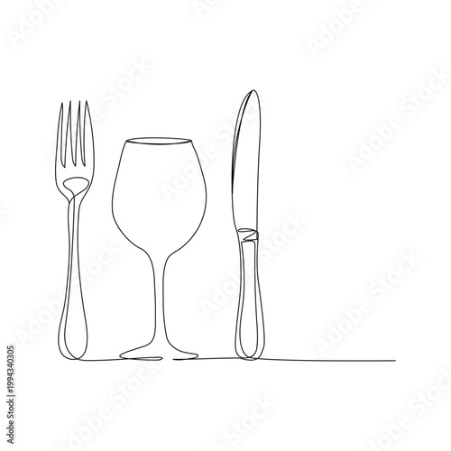 Global food concept with earth plate and fork knife line art