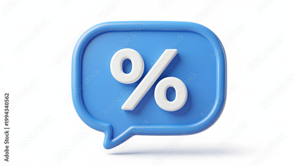 Obraz premium Percentage Notification Icon: A clean and modern icon of a speech bubble containing a percentage symbol, indicating discounts, rates, or financial data.