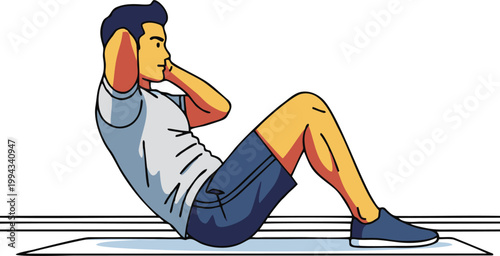 Exercise Man Doing Sit Up for Core Strength and Fitness Training Illustration