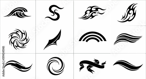 Abstract black graphic elements collection for design projects