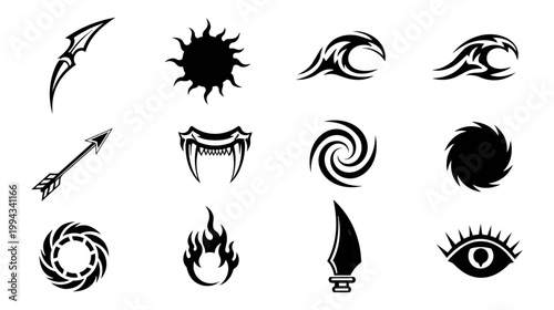 Abstract illustration of stylized teeth and symbols in monochrome design