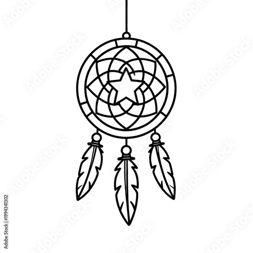 Dreamcatcher Outline Vector Icon, Isolated Transparent Background for Spiritual Protection and Dream Symbolism Design