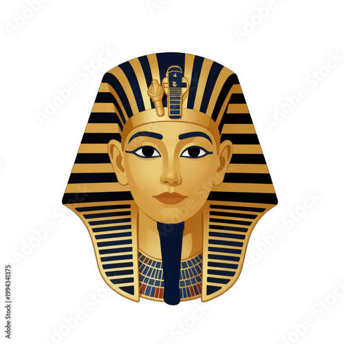 Egyptian Pharaoh Mask Vector Illustration, Golden Death Mask Icon for Ancient History and Archaeology Themes