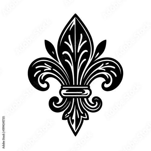 Fleur De Lis Vector Icon, Isolated White Line Art Symbol for Luxury Branding, Heraldry Design and Elegant Decorative Element