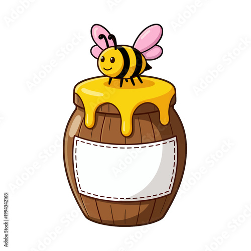 Honey Jar with Smiling Bee Vector Icon, Isolated Transparent Background for Food or Sweet Product Design