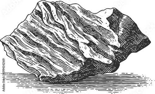 Detailed vintage illustration of a natural rock with layered sediment texture