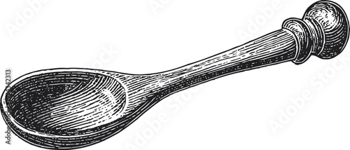 Hand drawn wooden spoon illustration kitchen utensil carving with detailed texture and shading design