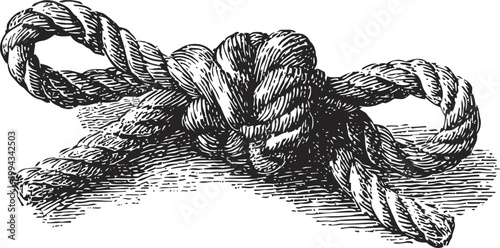 thick twisted rope tied into a complex knot with detailed texture and strands