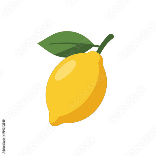 Lemon Fruit Icon with Leaf and Stem, Isolated Vector Illustration for Food Beverage Design or Recipe Content