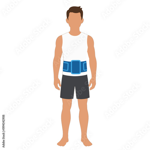Man Wearing Blue Weightlifting Belt for Fitness and Strength Training, Isolated Vector Illustration on Transparent Background