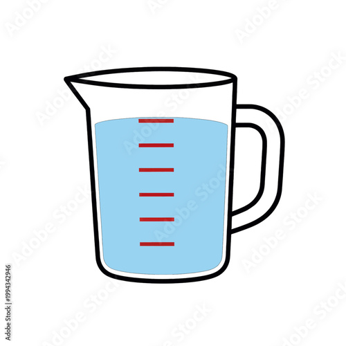 Measuring Cup with Liquid and Red Volume Markings Vector Illustration, Isolated Transparent Background for Cooking Recipe or Beverage Design