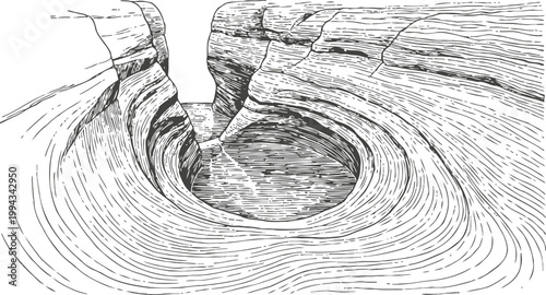 natural rock formation with swirling water and erosion patterns in canyon landscape