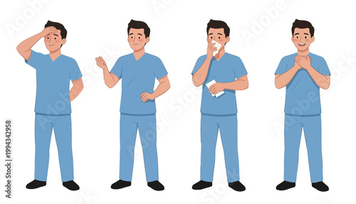 Medical Staff Showing Symptoms of Illness, Vector Illustration Isolated on Transparent Background for Healthcare and Hospital Use