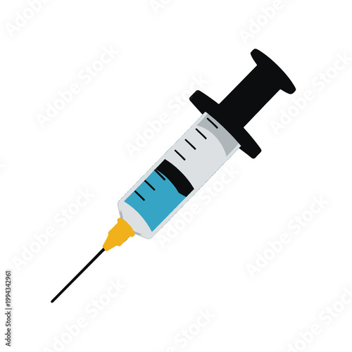 Medical Syringe with Blue Liquid Vector Icon, Isolated Transparent Background for Healthcare and Medical Illustration