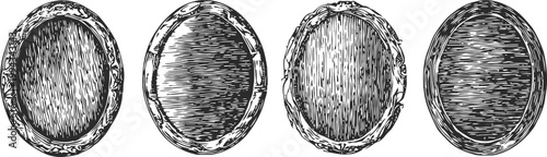 vintage oval wooden frames set hand drawn decorative border designs