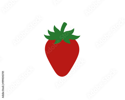 Red Strawberry Fruit Icon, Isolated Vector Illustration with Green Leafy Stem for Food Design and Healthy Eating Concepts
