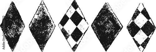 grunge black and white diamond shapes set with distressed texture isolated on white background