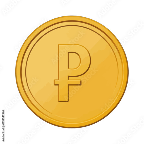 Russian Ruble Coin Icon, Gold Currency Symbol Vector Illustration Isolated on Transparent Background for Finance and Economics Design