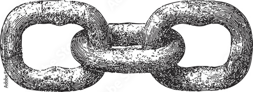 Vintage hand drawn iron chain link isolated detailed metal connection sketch