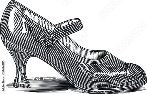 Vintage women's mary jane shoe with strap and medium heel, classic retro footwear design