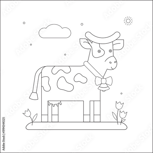 Cow coloring page, vector isolated illustration