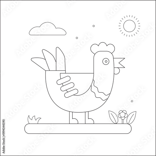 Сhicken coloring page, vector isolated illustration