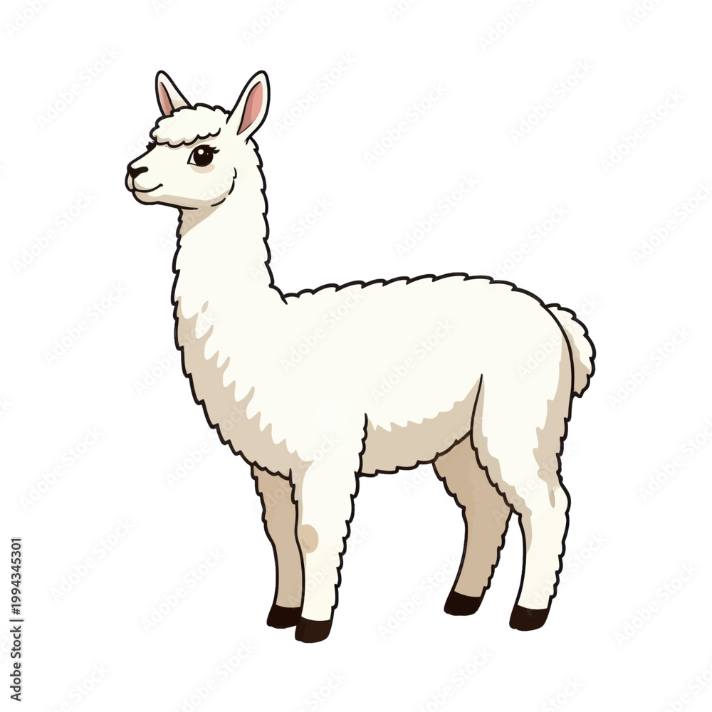 Fototapeta premium White Alpaca Standing Cartoon Illustration, Isolated Vector Icon with Transparent Background for Web Design and App Interface