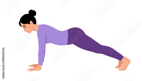 Woman Performing Push-up Exercise Vector Illustration, Isolated Transparent Background for Fitness and Wellness Content