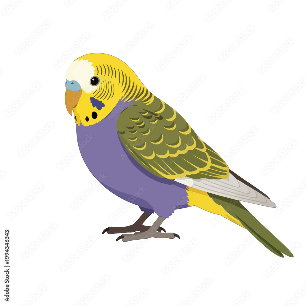 Fototapeta premium Yellow-Headed Budgerigar Parrot Vector Illustration, Isolated Transparent Background for Design and Wildlife Use