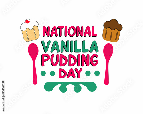 National Vanilla Pudding Day Dessert Vector Art, Creamy Sweet Food Illustration