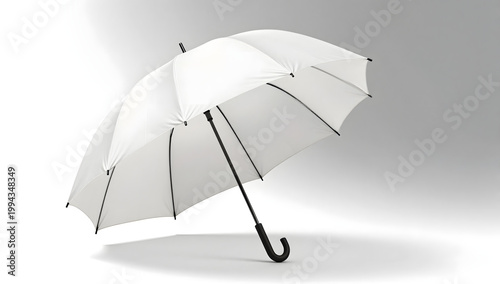 Umbrella: A pristine umbrella stands open, ready to provide shelter. Its clean design and sturdy build embody protection and versatility against inclement weather. 