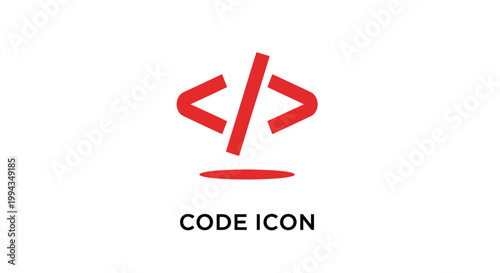 Free Download Red Code Icon on White Background Represents Coding. - GFXLoad