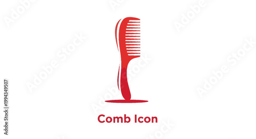 Red Comb Icon on White Background for Hair Care and Beauty.