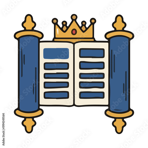 Jewish Torah Scroll Illustration with Golden Crown