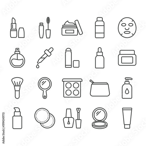 Minimalist Outline Beauty Product Cosmetic Item Icon Set Collection