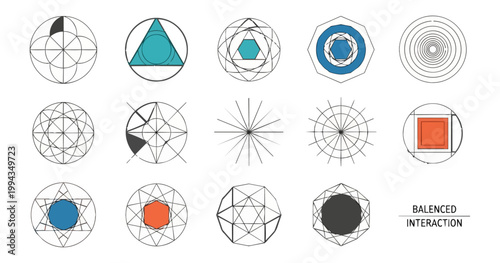 Geometric shapes collection against black background for design