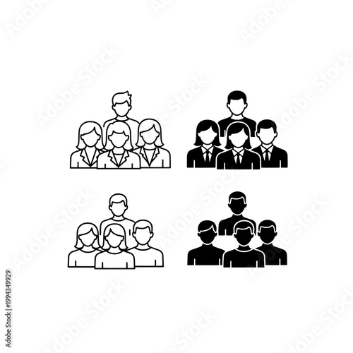 People group icon pack with business team silhouettes and line art style for presentations, resumes, and UI design