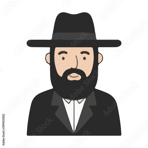 Flat Vector Illustration of an Orthodox Jewish Man