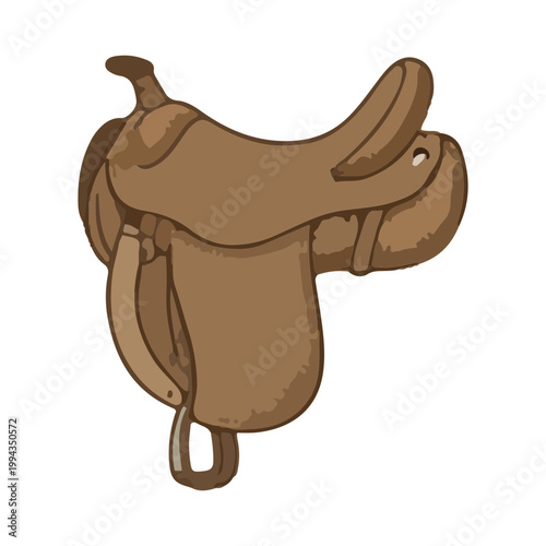 Western Brown Leather Horse Saddle Illustration Isolated