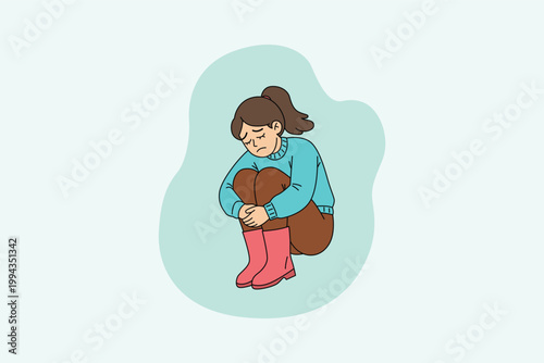 Depressed Woman Sitting and Crying Illustration