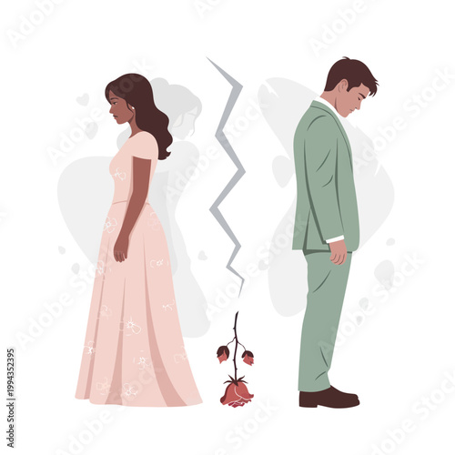 Couple's relationship breakdown, separation, divorce, broken heart, sad emotions