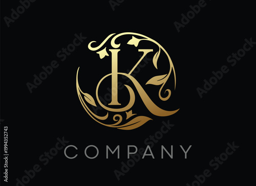 Letter K Circle Luxury Floral Elegant Logo Design