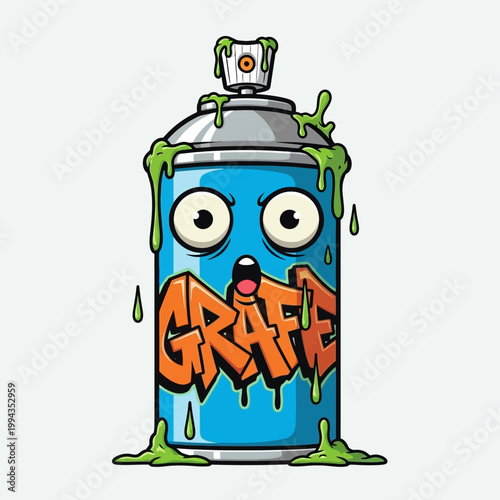 Funny Graffiti Spray Can Character with Dripping Paint and Surprised Face