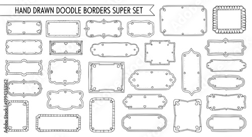 Borders hand drawn doodle set with various shapes and designs featuring frames, creative, artistic with sketch and outline elements for vector,