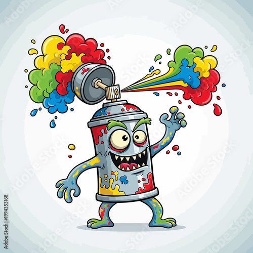 Graffiti Spray Can Character with Colorful Paint Splatter