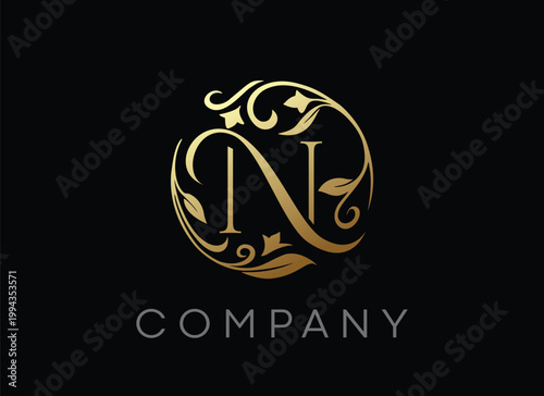 Foto Letter N Circle Luxury Floral Elegant Logo Design