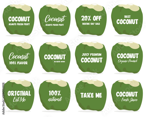 Set of coconut summer refreshment price tags and more.