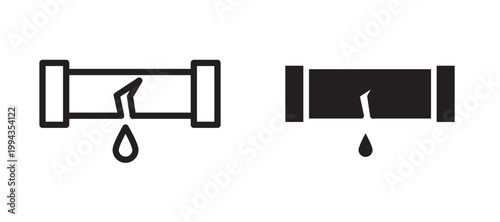 Broken pipe icon In Flat and stroke Style Vector For App, UI, Websites. Black Vector Illustration.