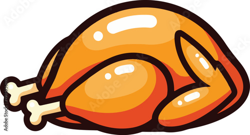 Cartoon Whole Roast Turkey Icon for Thanksgiving Dinner